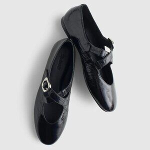 Madewell The Remy Crisscross Mary Jane Flat in True Black, Size 8